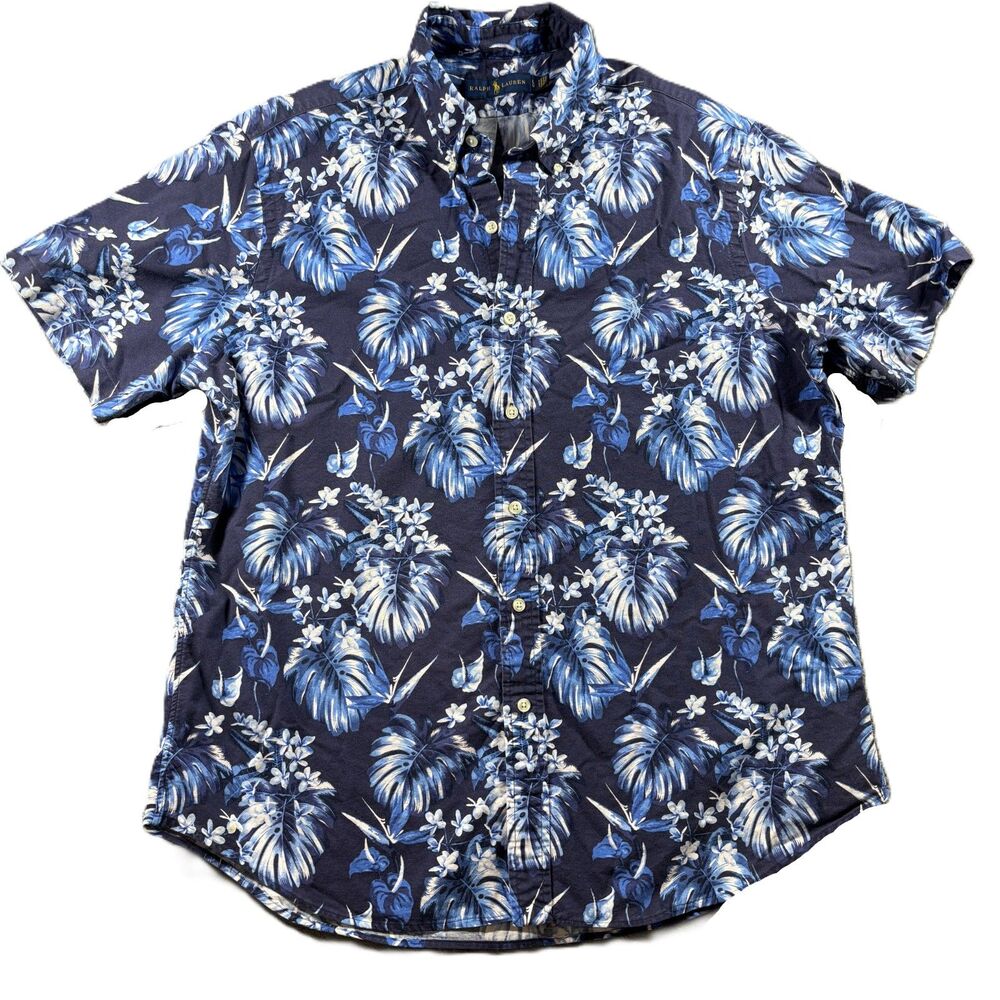 Polo Ralph Lauren Men Hawaiian Shirt Tropical Floral Camp Coastal Large P241